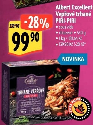 Vepřové trhané maso Piri-Piri Sous vide Albert Excellent