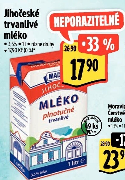 Mléko trvanlivé Jihočeské Madeta - 3,5% plnotučné