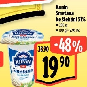 Smetana ke šlehání Mlékárna Kunín 31%
