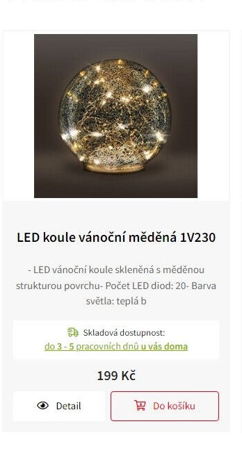 LED koule vánoční měděná 1V230