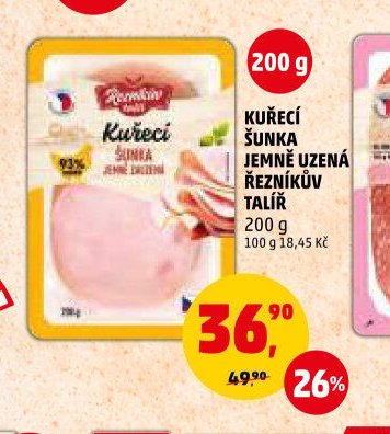 KUŘECÍ ŠUNKA JEMNĚ UZENÁ ŘEZNÍKŮV TALÍŘ