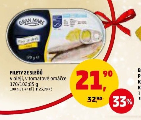 FILETY ZE SLEDŮ v oleji, v tomatové omáčce 170/102; 85 g