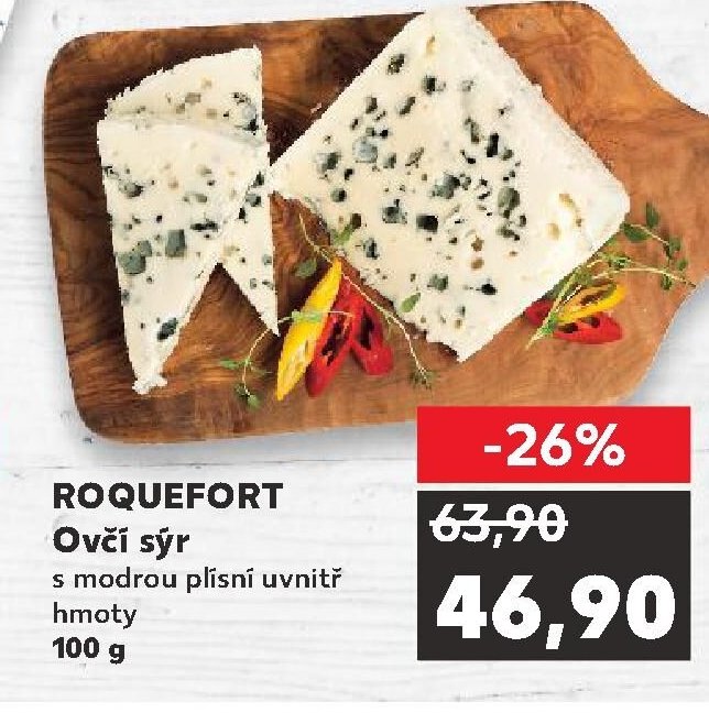 ROQUEFORT Ovčí sýr s modrou plísní uvnitř hmoty 100 g
