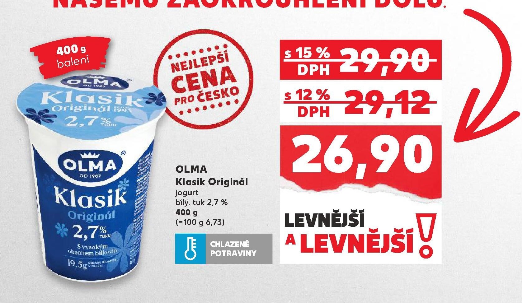 OLMA Klasik Originál jogurt bílý, tuk 2,7 %, 400 g