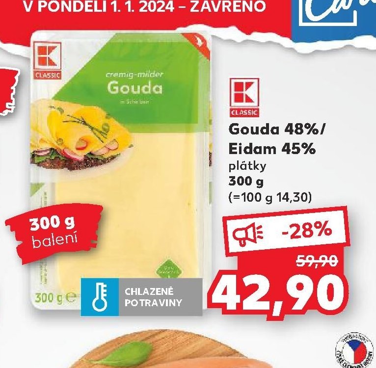Gouda 48% / Eidam 45% plátky