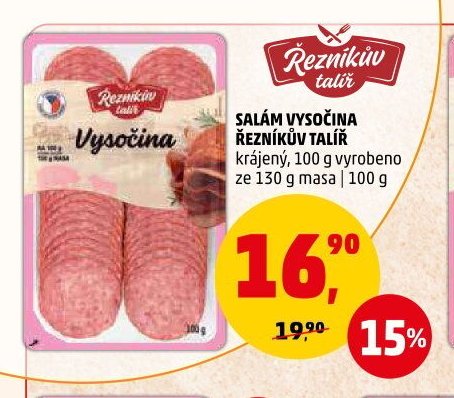 SALÁM VYSOČINA ŘEZNÍKŮV TALÍŘ krájený, 100 g