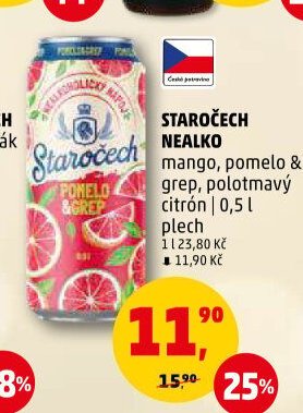 STAROČECH NEALKO mango, pomelo & grep, polotmavý citrón 0,5 l plech