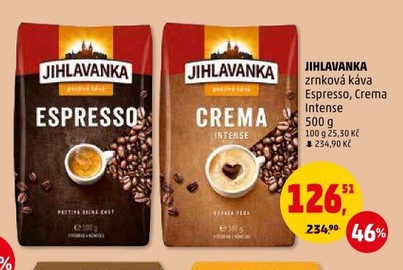 JIHLAVANKA zrnková káva Espresso, Crema Intense