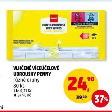 VLHČENÉ VÍCEÚČELOVÉ UBROUSKY PENNY různé druhy 80 ks