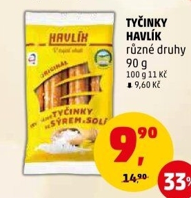 Tyčinky trvanlivé se sýrem a solí Havlík