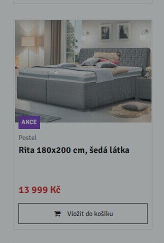 Postel Rita 180x200 cm, šedá látka - ASKO akcniletaky.com