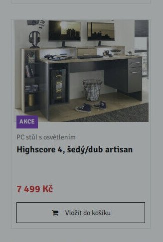 PC stůl s osvětlením Highscore 4, šedý/dub artisan - ASKO akcniletaky.com