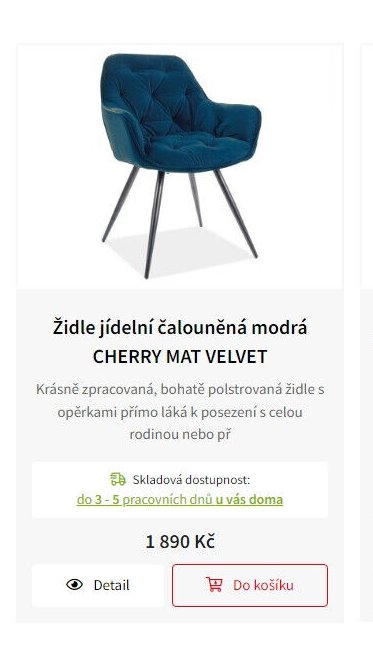 Židle jídelní čalouněná modrá CHERRY MAT VELVET
