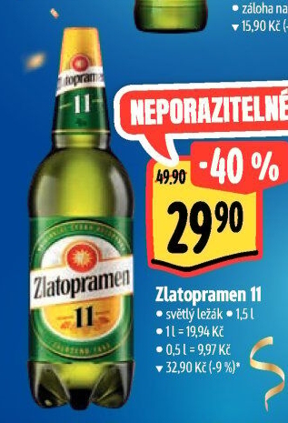 Pivo světlý ležák 11° Zlatopramen