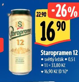 Pivo světlý ležák 12° Staropramen