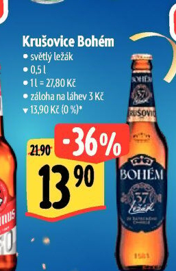 Pivo světlý ležák Bohém Krušovice
