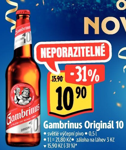 Pivo světlé výčepní Originál 10° Gambrinus