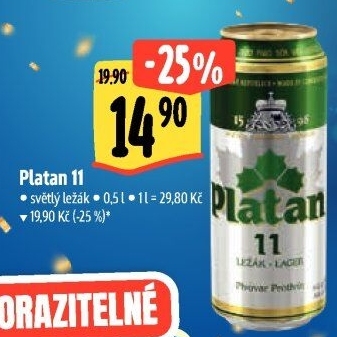 Pivo světlý ležák 11° Platan