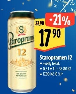 Pivo světlý ležák 12° Staropramen