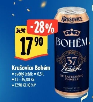 Pivo světlý ležák Bohém Krušovice