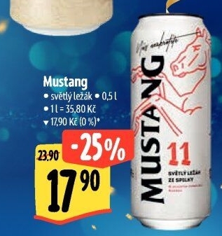 Pivo světlý ležák Mustang 11° Ostravar