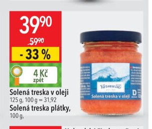 Varmuža Solená treska v oleji 125 g / Solená treska plátky 100 g