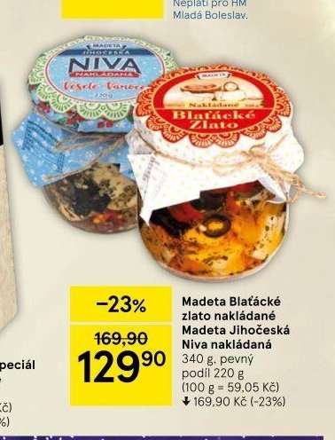 Madeta Blaťácké zlato nakládané / Niva nakládaná 340 g