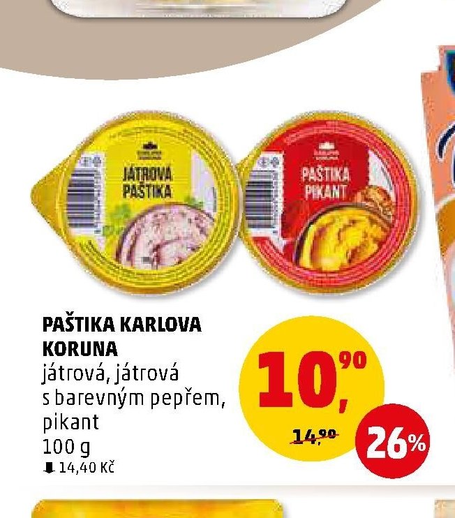 Paštika Karlova Koruna játrová, játrová s barevným pepřem, pikant 100 g