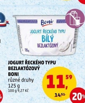 Bílý jogurt řeckého typu bez laktózy Boni