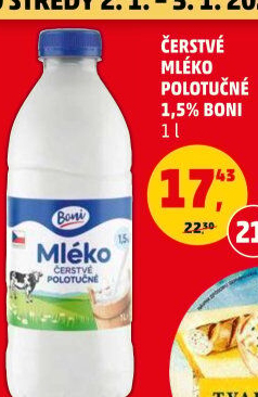 Mléko čerstvé Boni - 1,5% polotučné