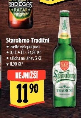 Starobrno Tradiční světlé výčepní pivo 0,5l