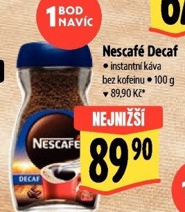 Instantní kávy bez kofeinu Decaf Nescafé