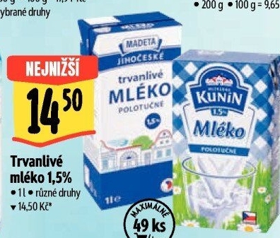 Mléko trvanlivé Jihočeské Madeta - 1,5% polotučné