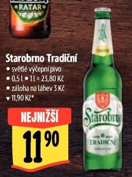 Pivo světlé výčepní nepasterizované 10° Tradiční Starobrno