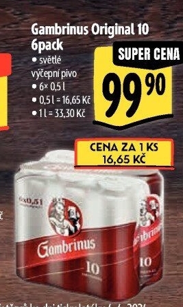 Pivo světlé výčepní Originál 10° Gambrinus