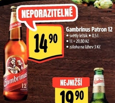 Pivo světlý ležák 12° Patron Gambrinus