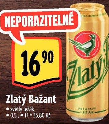 Pivo světlý ležák 12° Zlatý Bažant