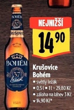 Pivo světlý ležák Bohém Krušovice