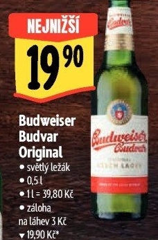 Pivo světlý ležák Original Budweiser Budvar