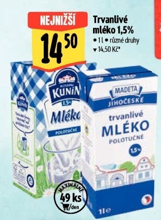 Mléko trvanlivé Jihočeské Madeta - 1,5% polotučné
