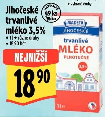 Mléko trvanlivé Jihočeské Madeta - 3,5% plnotučné