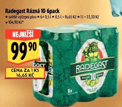 Pivo světlé výčepní Rázná 10° Radegast