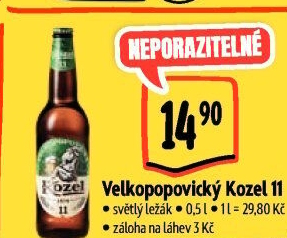Pivo světlý ležák 11° Medium Velkopopovický Kozel