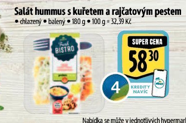 Salát Hummus s kuřetem a rajčatovým pestem s proteiny Albert Fresh Bistro