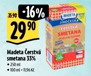 Smetana čerstvá ke šlehání Jihočeská Madeta 33%