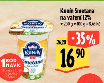 Smetana na vaření Mlékárna Kunín 12%