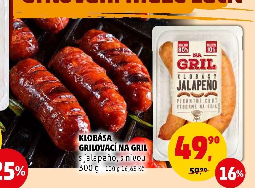 KLOBÁSA GRILOVACÍ NA GRIL s jalapeňo, s nivou