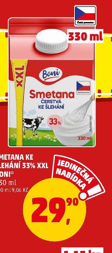Smetana ke šlehání 33% XXL Boni