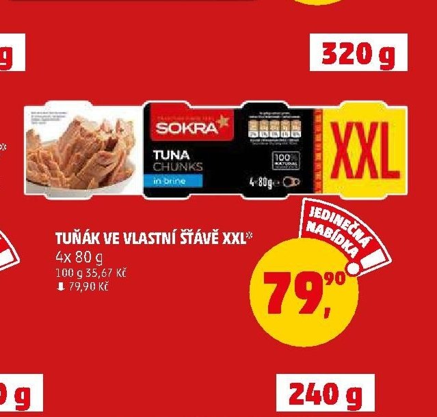 TUŇÁK VE VLASTNÍ ŠŤÁVĚ XXL 4x 80 g