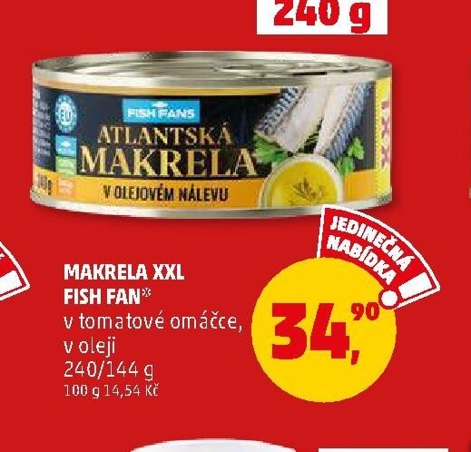 MAKRELA XXL FISH FAN v tomatové omáčce, v oleji 240/144 g